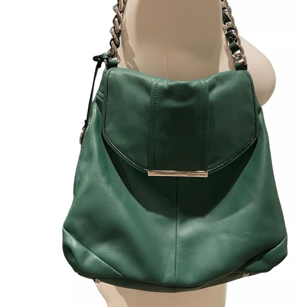 😍🌻- B. Makowsky Hobo Crossbody Green Soft Leather Purse With  Silver Chain S…